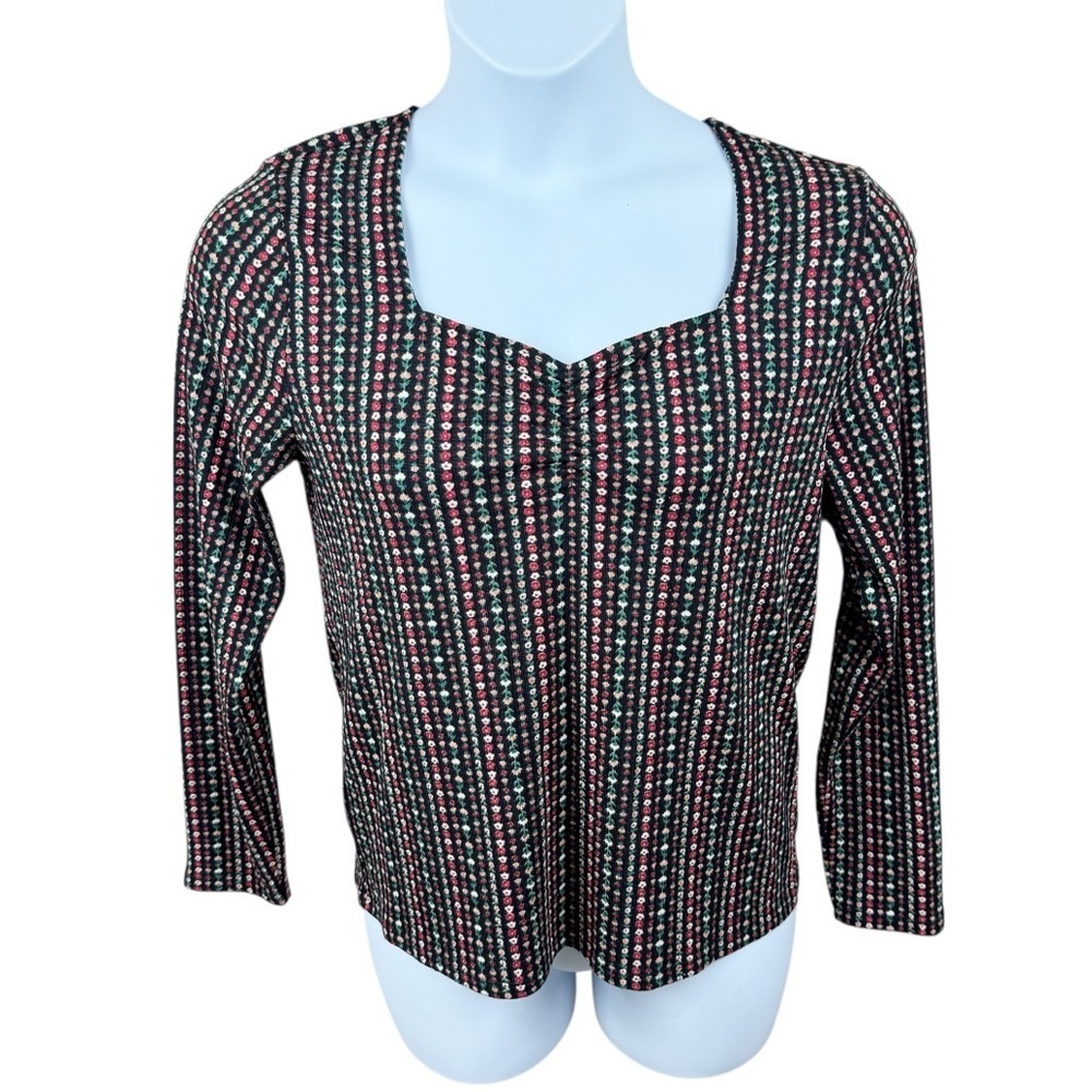 LOFT Outlet Multicolored Floral Patterned Square Sweetheart Neck Top
